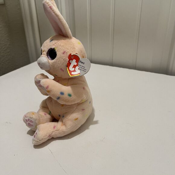 TY Beanie Baby Beanie Bellies Peaches Pink Peach Easter Bunny 6" Rabbit Plush - Picture 4 of 8